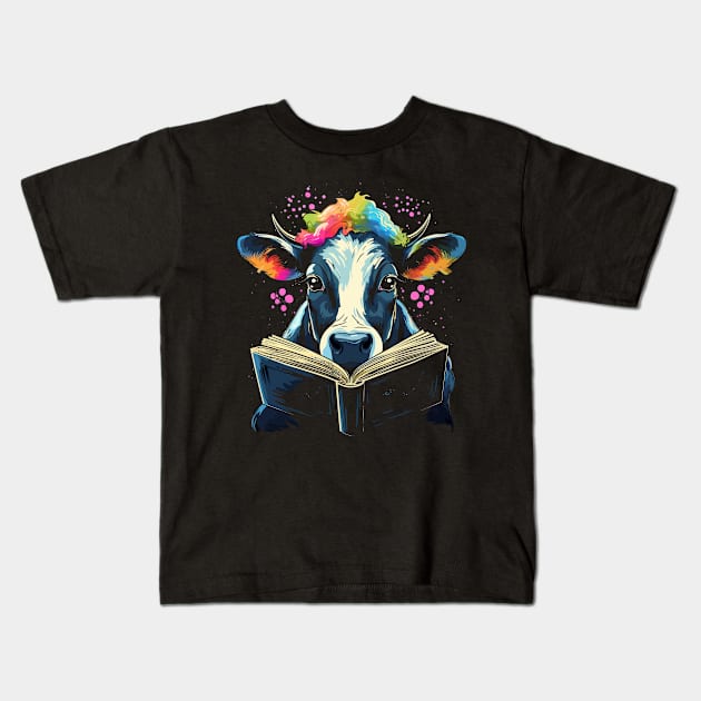 Cow Reads Book Kids T-Shirt by JH Mart